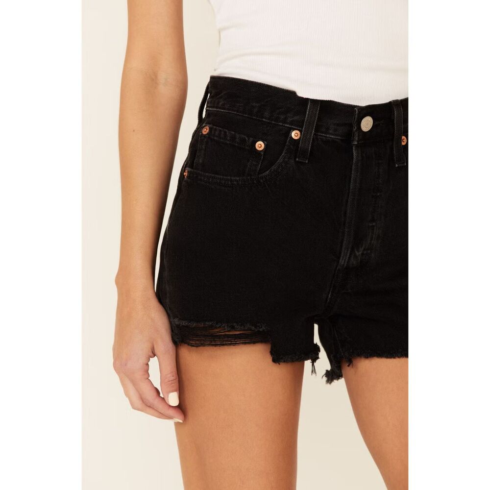 501 Original Fit High Rise Cut Off Micro Denim Shorts in Lunar Black size 29 32"